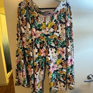 Lane Bryant Tropical Floral Wide-Leg Pants in Black, Pink & Green